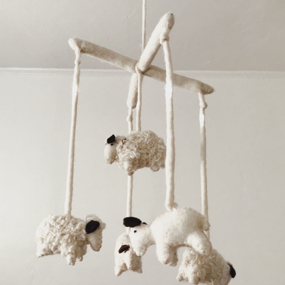 Handmade Organic Wool Sheep Mobile